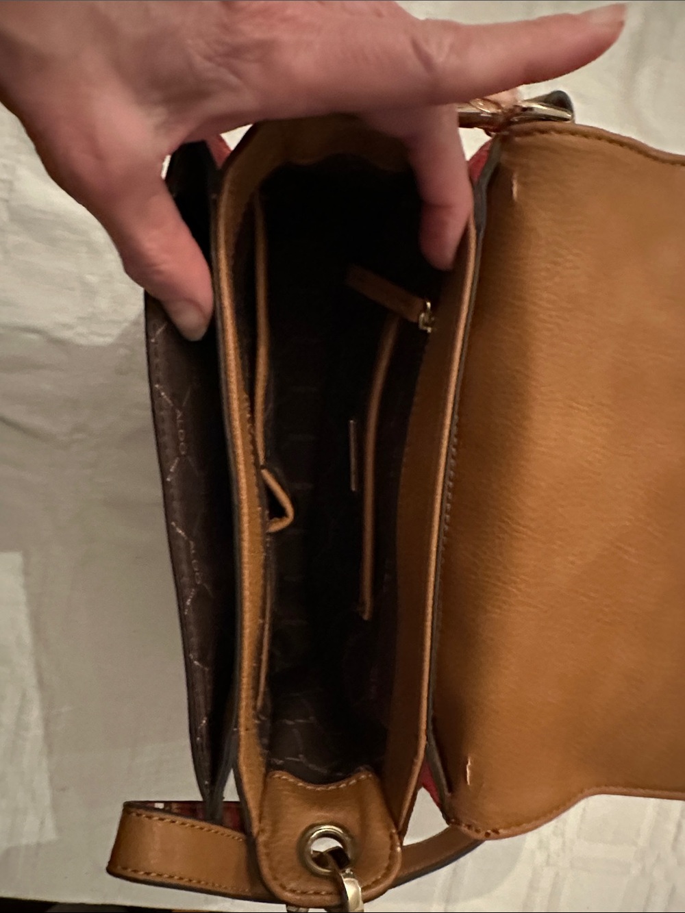 ALDO Tan Crossbody Bag with Striped Accent Strap and Gold Hardware - Picture 4 of 5